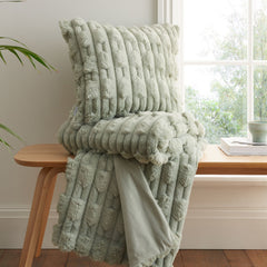 Bianca So Soft Sage Green Carved Faux Fur Cushion