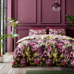 RHS Pia Floral Plum 200TC Cotton Reversible Duvet Set