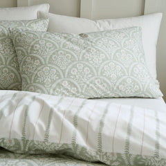 Bianca Scallop Soft Green Floral Reversible Cotton Percale Duvet Set