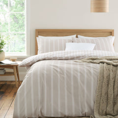Bianca Ashford Stripe Natural 200TC Cotton Percale Reversible Duvet Set