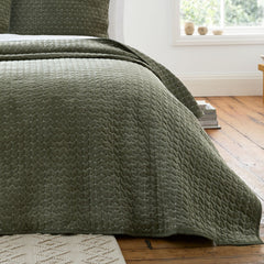Bianca Attica Green Velvet Embroidered Bedspread