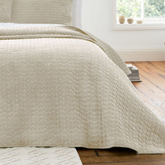 Bianca Attica Natural Velvet Embroidered Bedspread