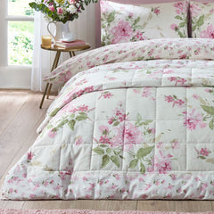 Catherine Lansfield Avebury Cream Floral Reversible Quilted Bedspread