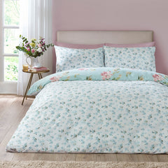 Catherine Lansfield Avebury Duck Egg Floral Reversible Duvet Set