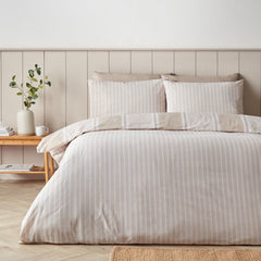 Catherine Lansfield Banded Stripe Natural Reversible Duvet Set
