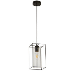 Black Frame Single Pendant Light with Clear Inner Glass