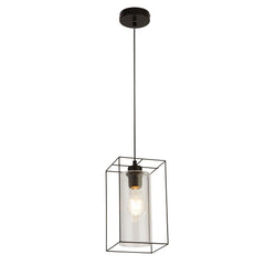 Black Frame Single Pendant Light with Clear Inner Glass