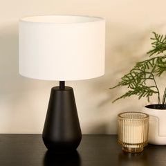 Matt Black Touch Table Lamps with Linen Shades (Pair)