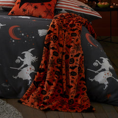 Boo Orange Halloween Fleece Throw (120cm x 150cm)