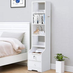 Slim 5-Tier Bookshelf with Lockable Drawers