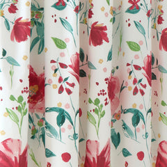 Abstract Poppy Red Lined Pencil Pleat Curtains