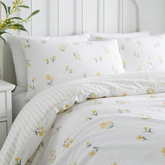 Ditsy Floral Yellow Reversible Seersucker Duvet Set