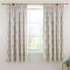 Edena Deco Floral Natural Pencil Pleat Curtains