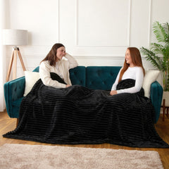 Dalton Black Extra Large Ribbed Fleece Throw (200cm x 240cm)