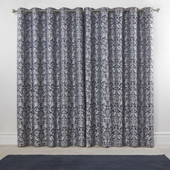 Eden Navy Lined Eyelet Jacquard Curtains
