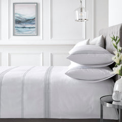Embroidered Band White 200 Thread Count 100% Cotton Duvet Set
