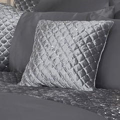 Glamour Silver Quilted Sequin Velvet Cushion Cover Pair (43cm x 43cm)