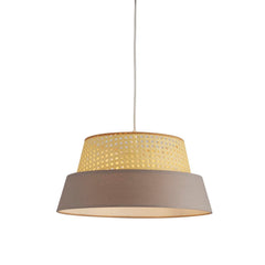 Rattan And Grey Linen Light Shade