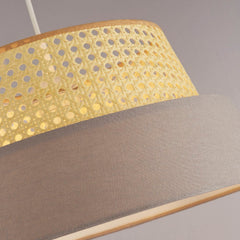 Rattan And Grey Linen Light Shade