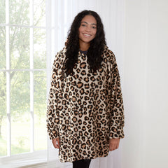 Leopard Print Oversized Fleece Hoodie