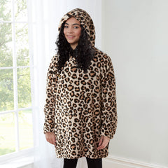 Leopard Print Oversized Fleece Hoodie