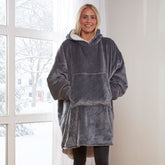 Charcoal Grey Oversized Sherpa Lined Flannel Fleece Hoodie