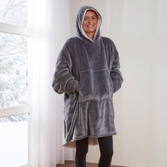 Charcoal Grey Oversized Sherpa Lined Flannel Fleece Hoodie