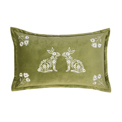Ornate Hares Green Embroidered Cushion (30cm x 50cm)