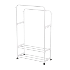 Double Rod White Metal Clothes Rack