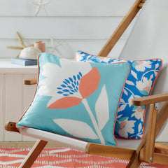 Luna Duck Egg Reversible Floral Outdoor Cushion (43cm x 43cm)