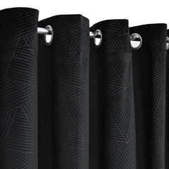 Midnight Black Embossed Velvet Thermal Eyelet Door Curtain