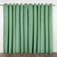 Midnight Green Velvet Blackout Eyelet Curtains