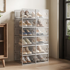 12-Piece White Stackable Plastic Shoe Organiser