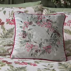 Winter Sprigs Reversible Piped Velvet Filled Cushion