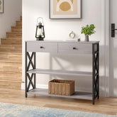 Rustic Grey Console Table with 2 Drawers & Shelves