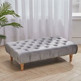 Velvet Buttoned Light Grey Rectangle Footstool