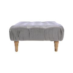 Velvet Buttoned Light Grey Rectangle Footstool
