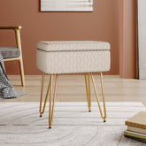 Upholstered Storage Beige Ottoman Vanity Stool