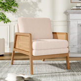 White Teddy Fleece Armchair with Rattan Panels