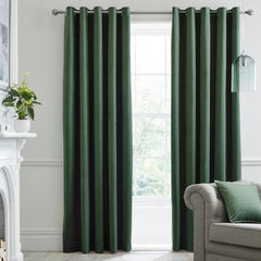 Montrose Bottle Green Velvet Blackout Thermal Coated Eyelet Curtains