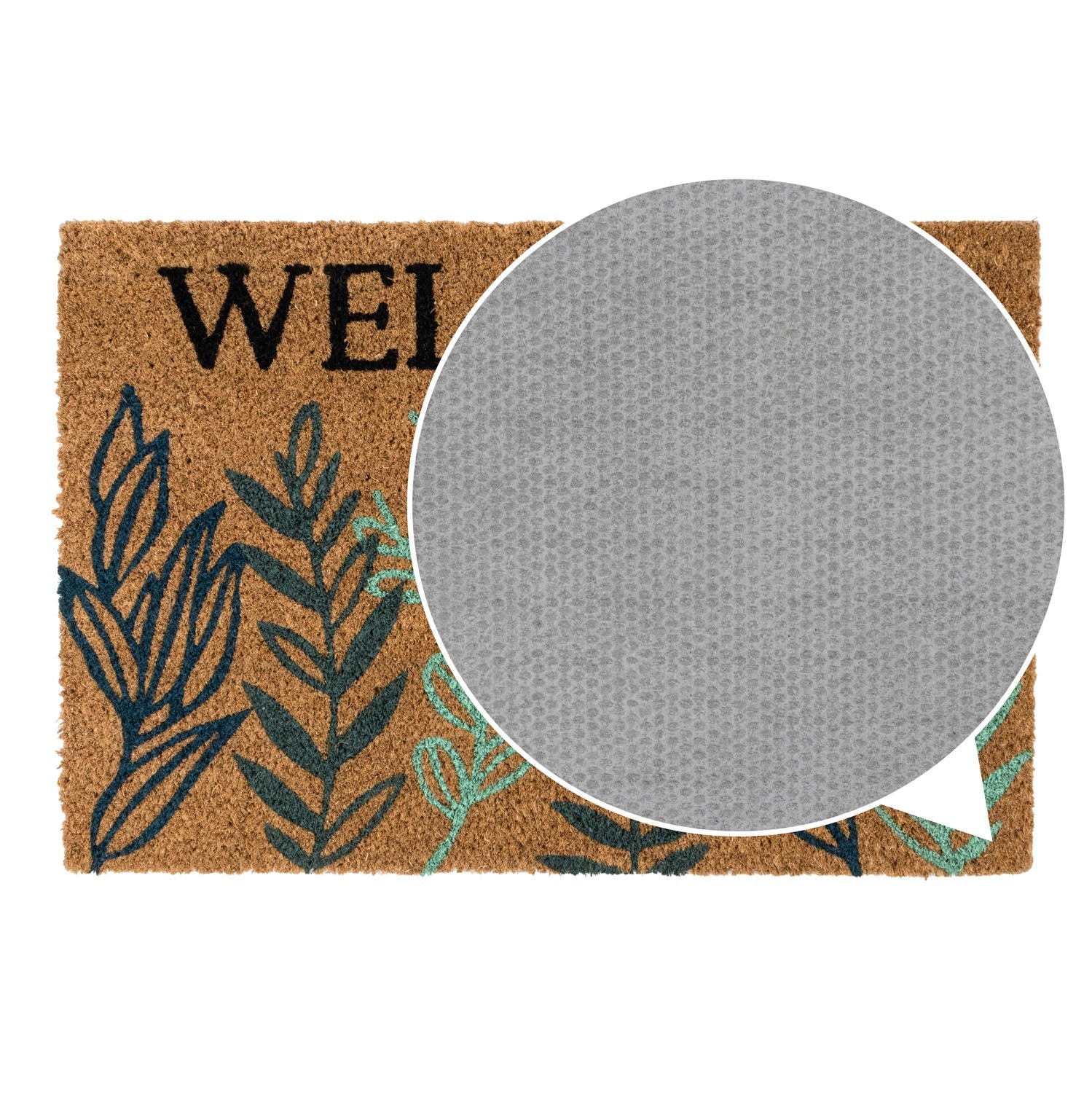 Welcome Leaves Eco-Friendly Latex Backed Coir Entrance Doormat