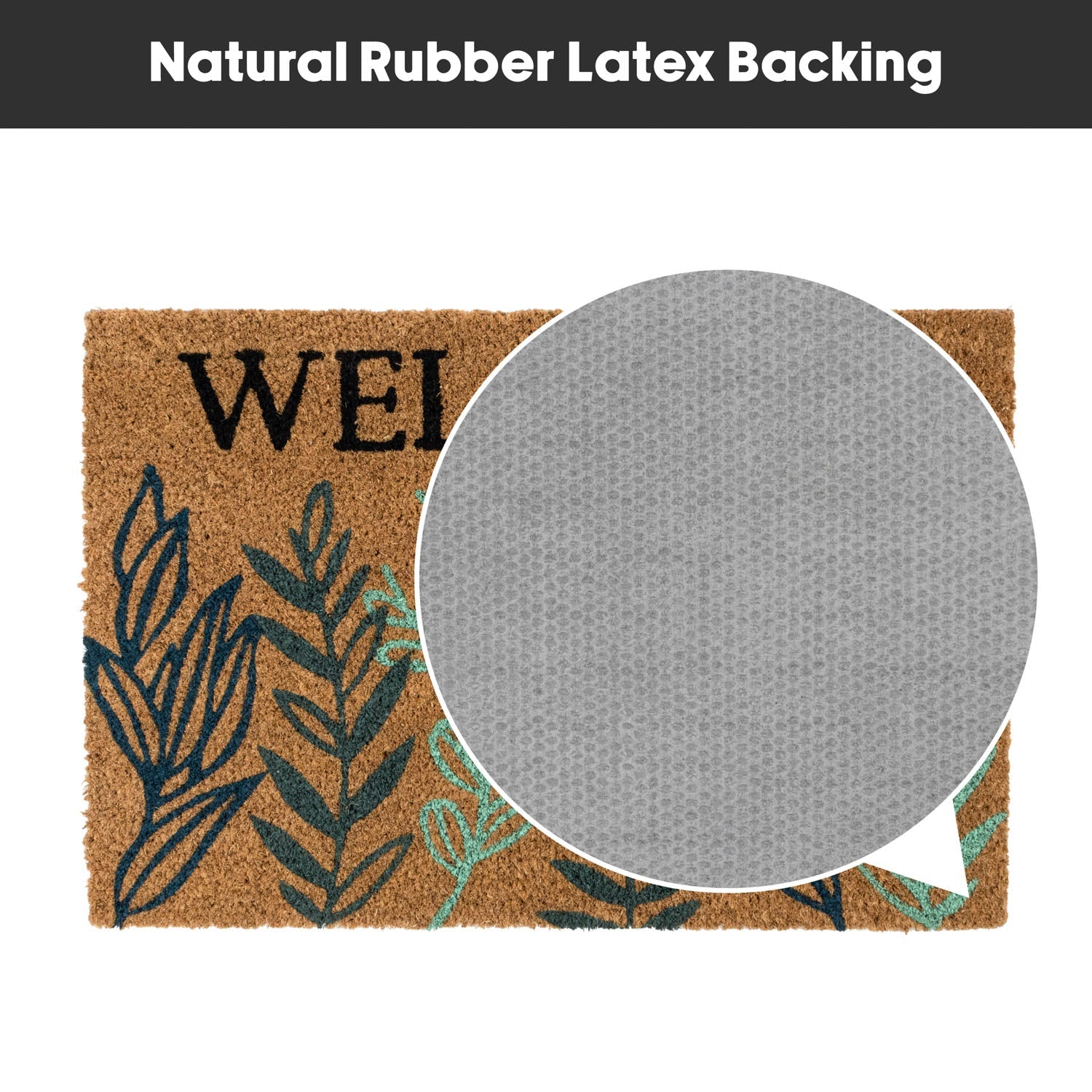 Welcome Leaves Eco-Friendly Latex Backed Coir Entrance Doormat