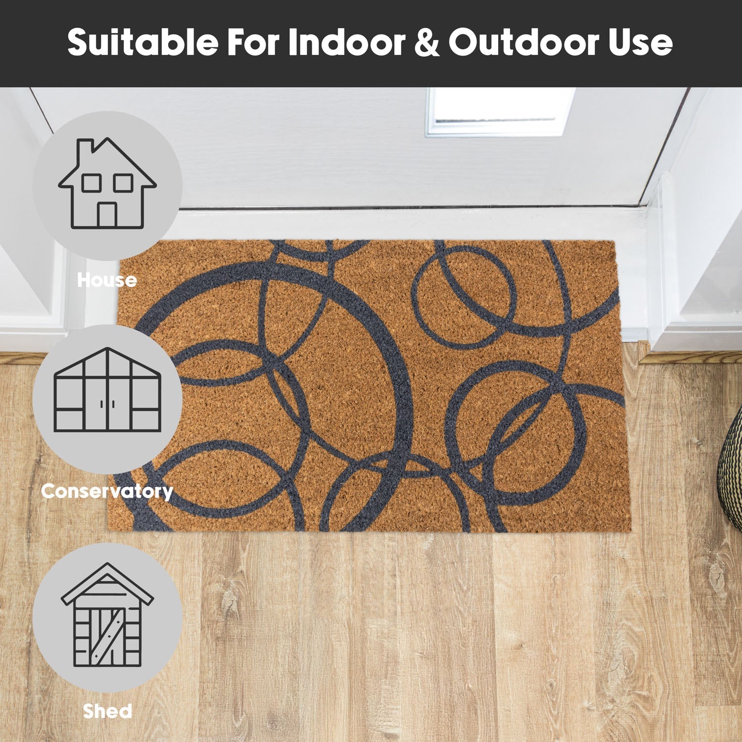 Circles Eco-Friendly Latex Backed Coir Entrance Doormat