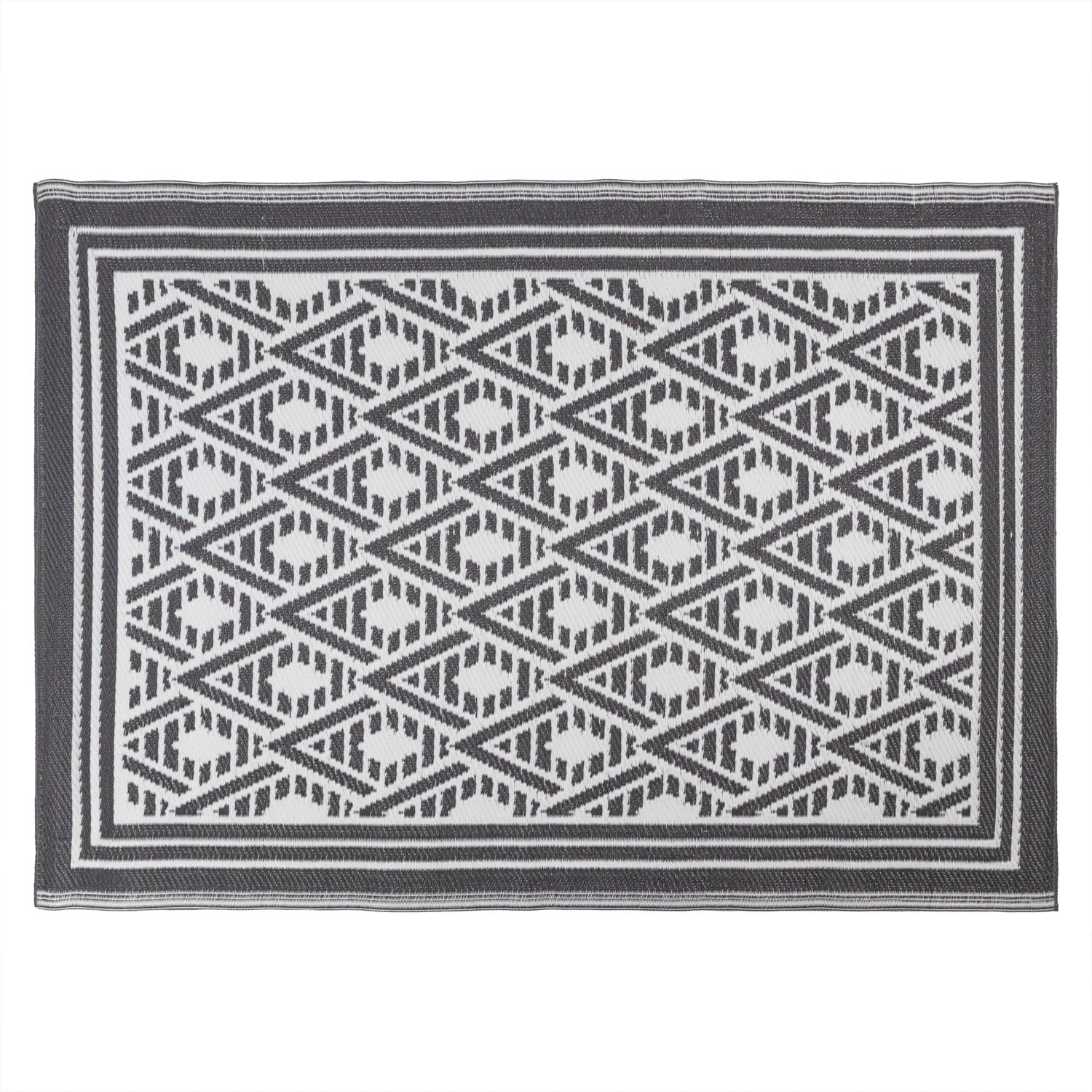 Lightweight Reversible Large Black White Geometric Pattern Outdoor Rug