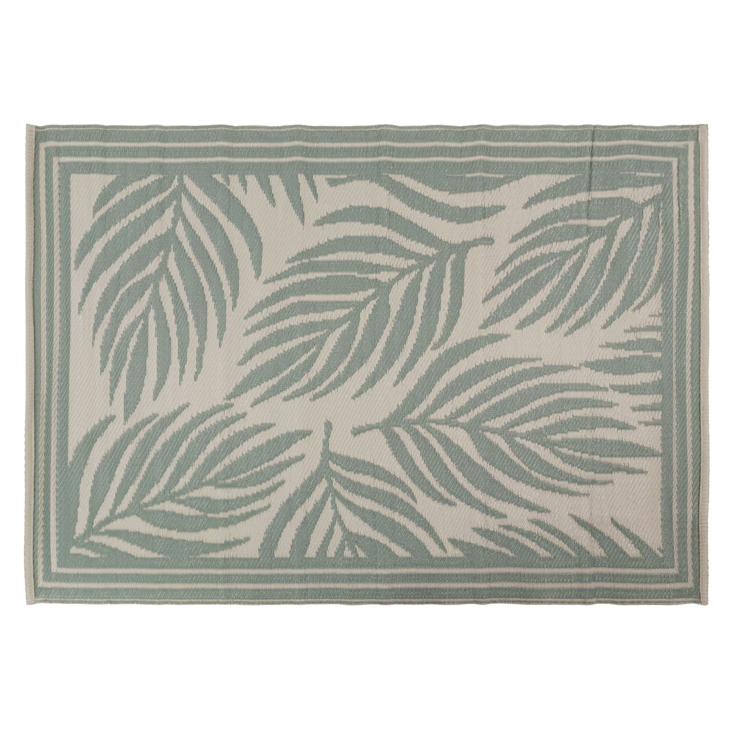 Lightweight Reversible Large Green Leaf Pattern Outdoor Rug