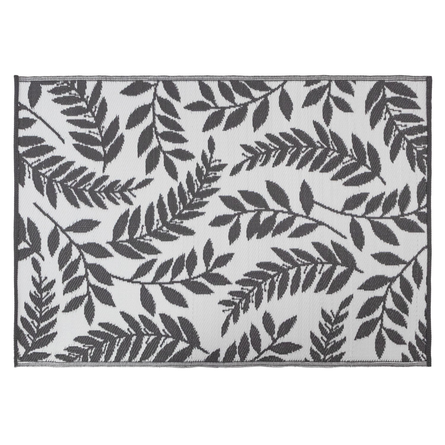 Lightweight Reversible Large Grey Leaf Pattern Outdoor Rug
