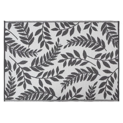 Lightweight Reversible Large Grey Leaf Pattern Outdoor Rug