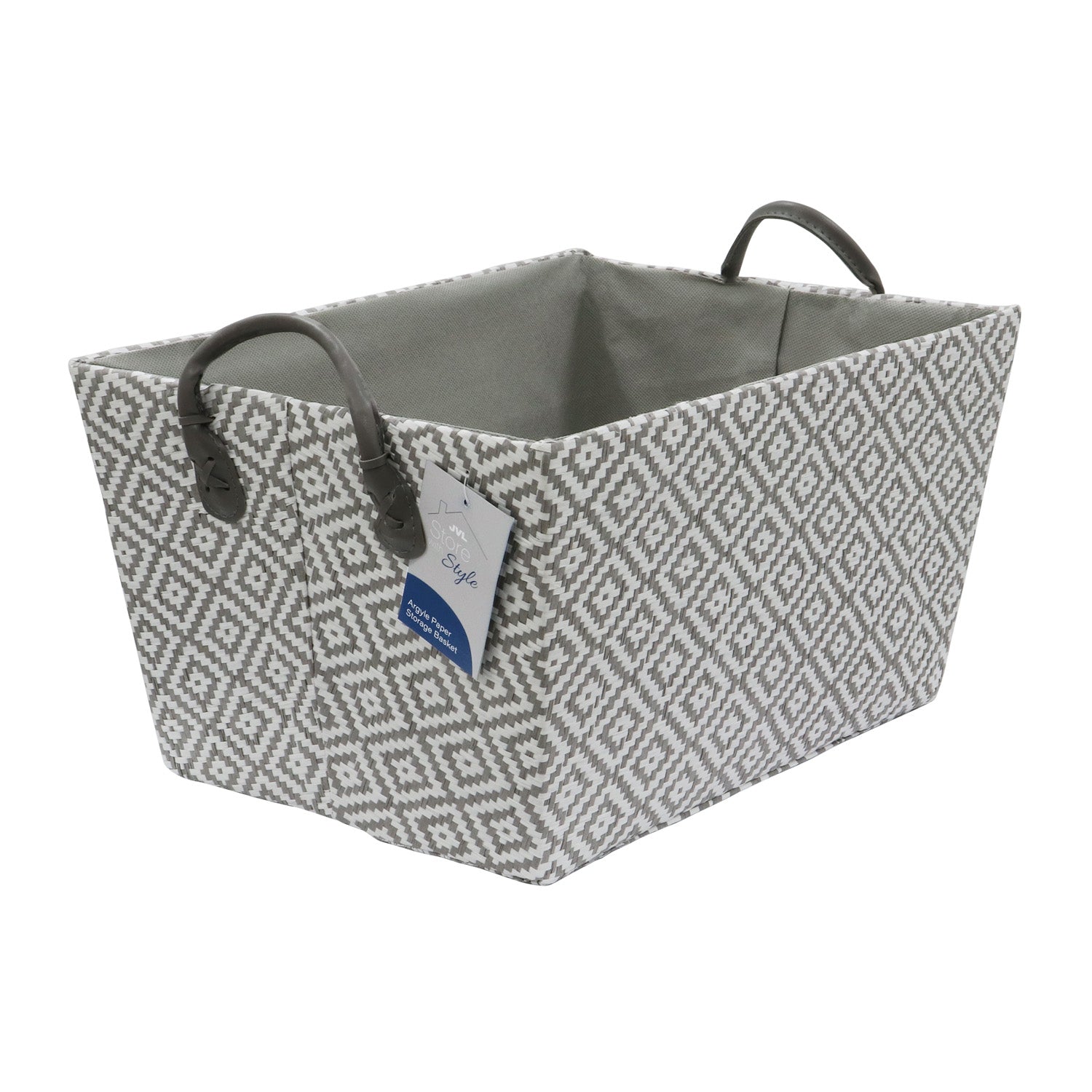 Argyle Rectangular Paper Storage Basket With PU Handles