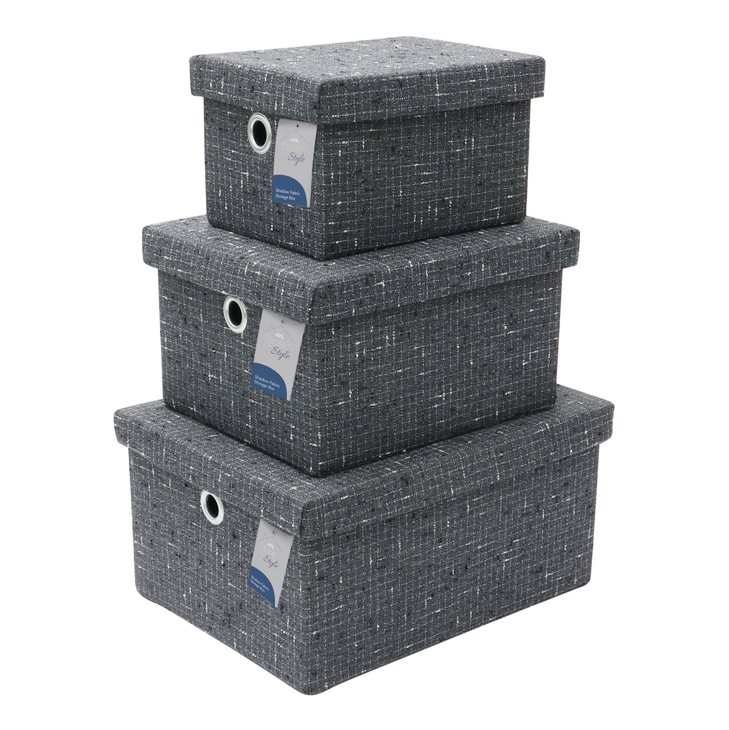 Shadow Set of 3 Rectangular Fabric Storage Boxes with Lids
