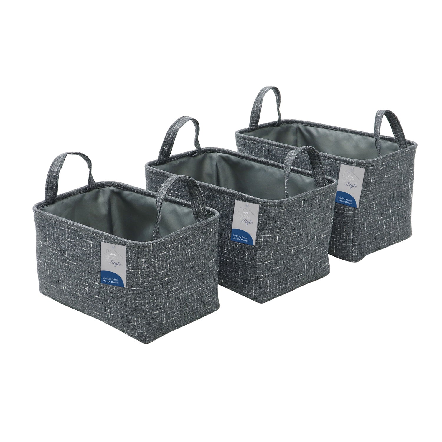 Shadow Set of 3 Rectangular Fabric Storage Baskets with Handles